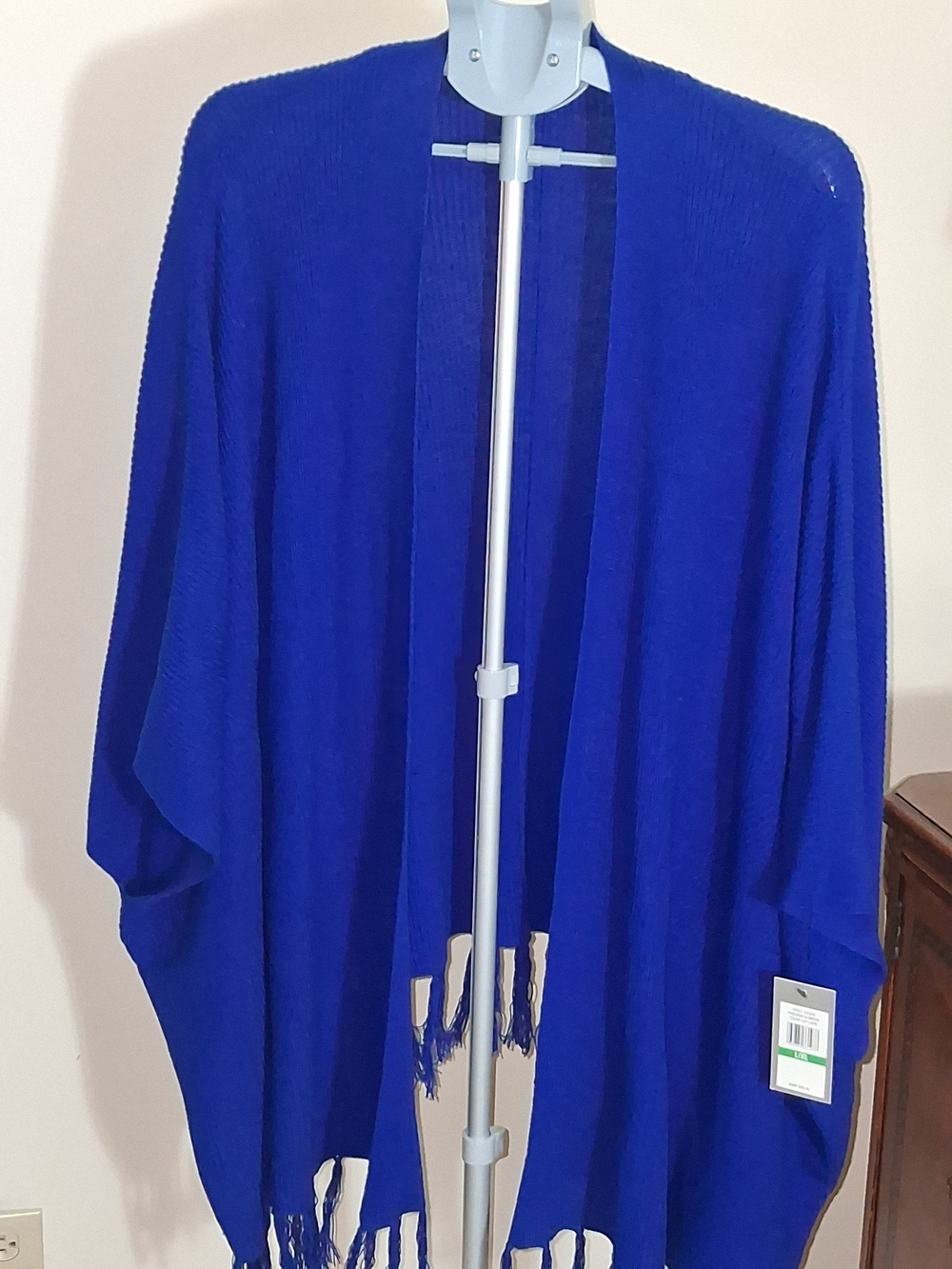 Chaus Royal Blue Open-Front Fringe Poncho